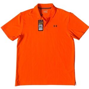Under Armour Golf HeatGear Loose Neon Orange Short Sleeve Polo Shirt LARGE NWT